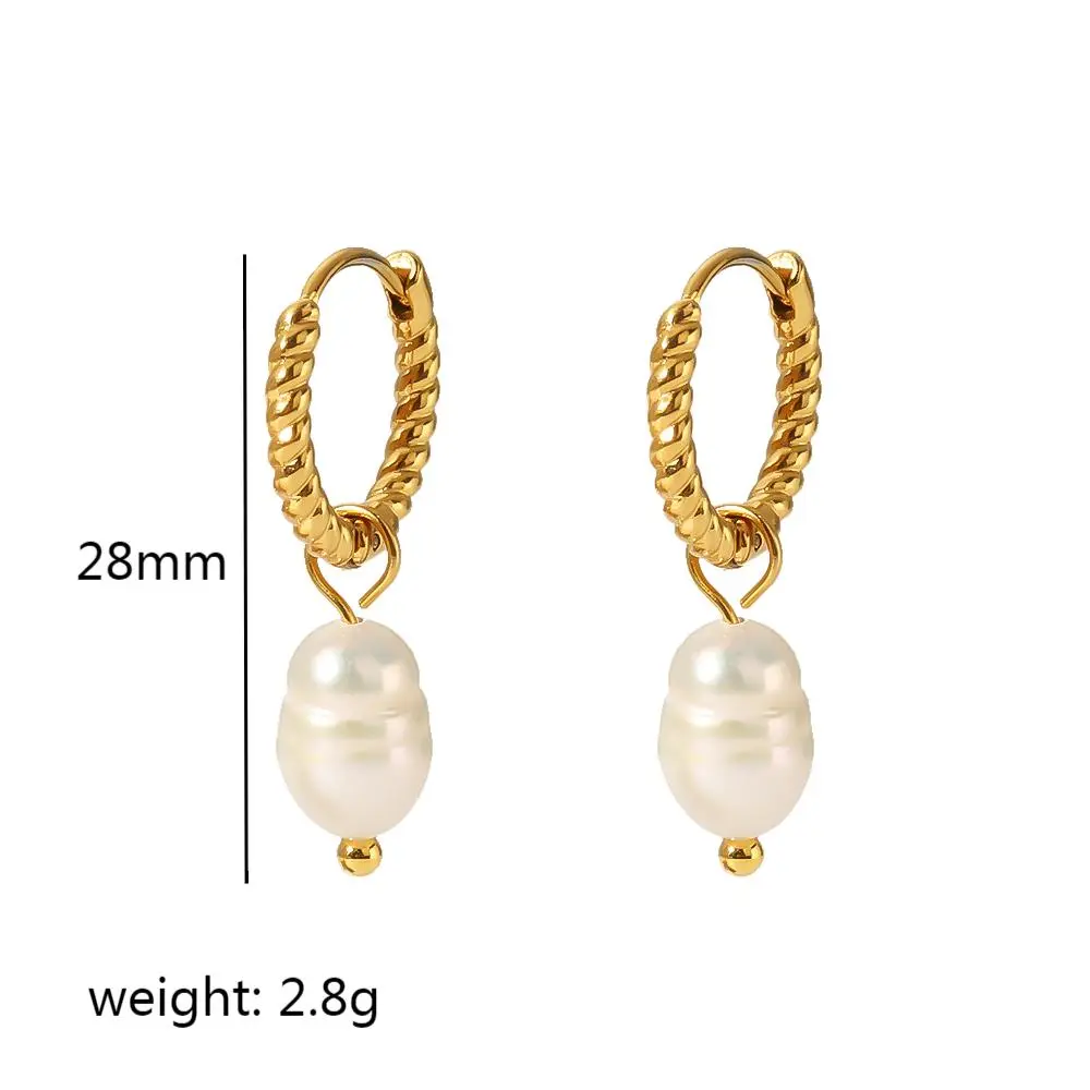 1 par de pendientes de mujer de acero inoxidable con incrustaciones de perlas de imitación chapadas en oro de 18 quilates y estilo geométrico simple clásico h5 Imagen2